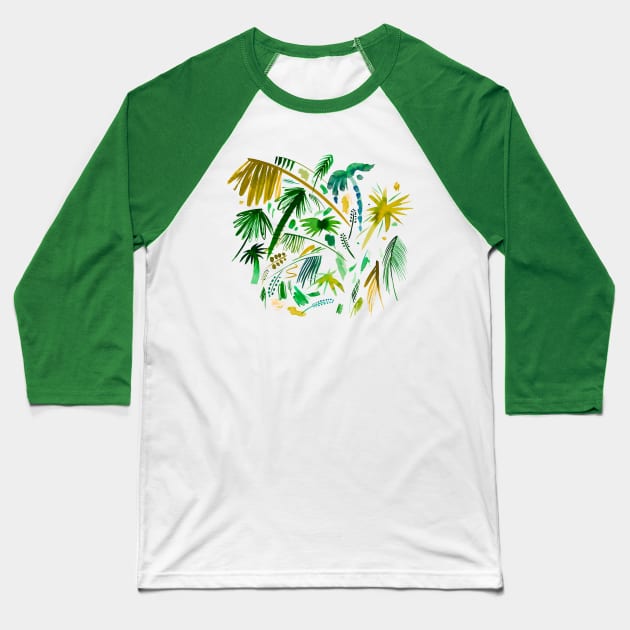 Watercolor Tropical Jungle Palms Baseball T-Shirt by ninoladesign
